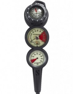 This sleek, three-gauge console combines a SCUBAPRO metal pressure gauge, depth gauge (DIGITAL 330 or Standard Depth Gauge 60m)