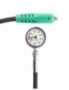 Full metal 50mm compact gauge includes a 80cm black hose with a green hose protector on the first stage end.